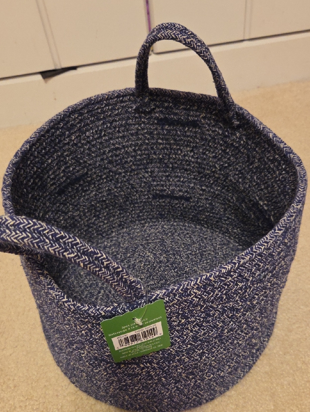 Ashland Navy & White Braided Rope Basket with Handles